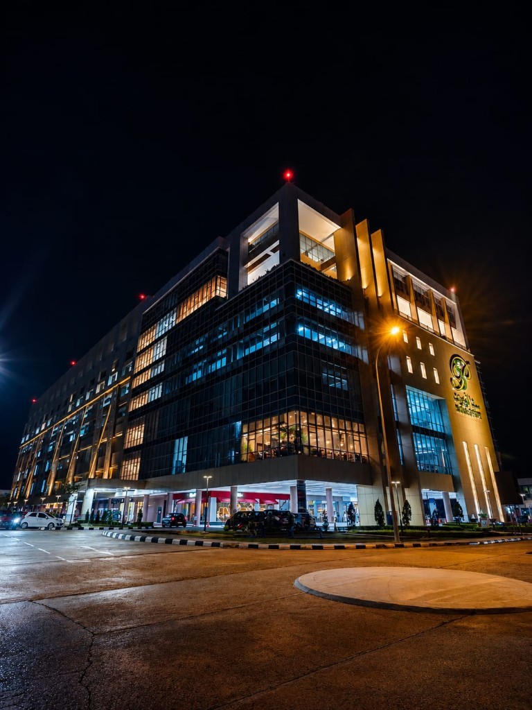 Setia Point building exterior at night